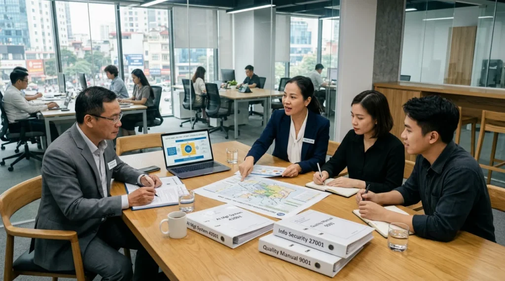 tích hợp ISO/IEC 42001:2023 với ISO 27001 và ISO 9001 - Ảnh đại diện cho Tích hợp ISO/IEC 42001:2023, ISO 27001 và ISO 9001 – Chiến lược doanh nghiệp